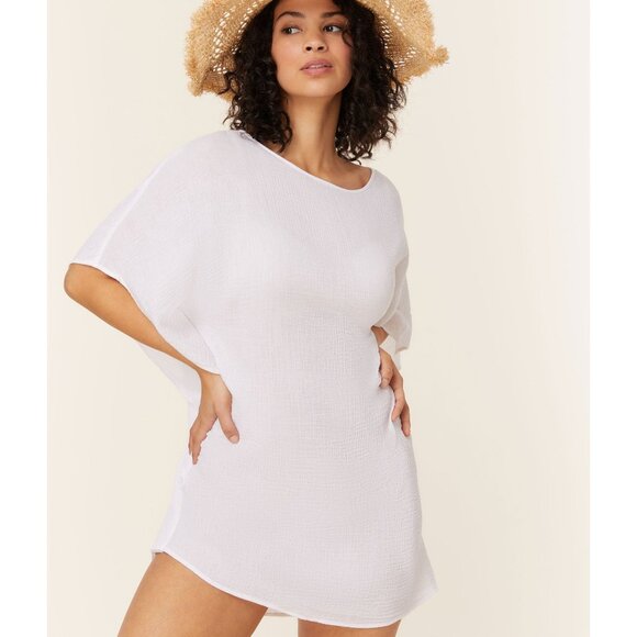 Andie Swim The Magdalena Kaftan Size S/M White Cotton Gauze Lightweight Cover-Up - Picture 8 of 16
